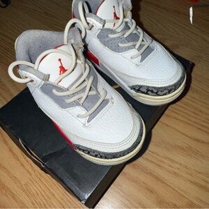 Kids White and Red Jordans